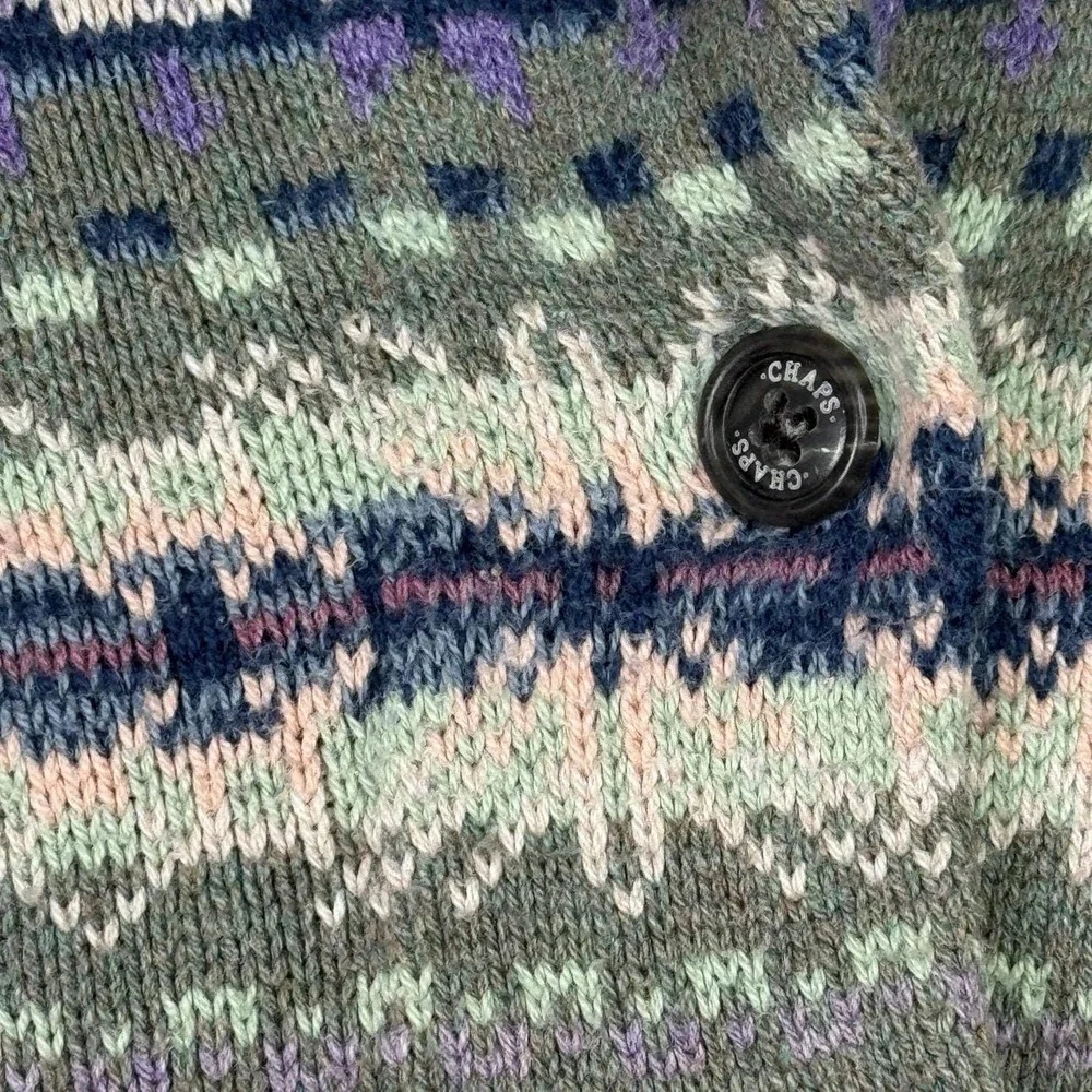 Chaps Fair Isle Knit Sweater Vest Button Front Pastel Women's M Cotton Blend‎